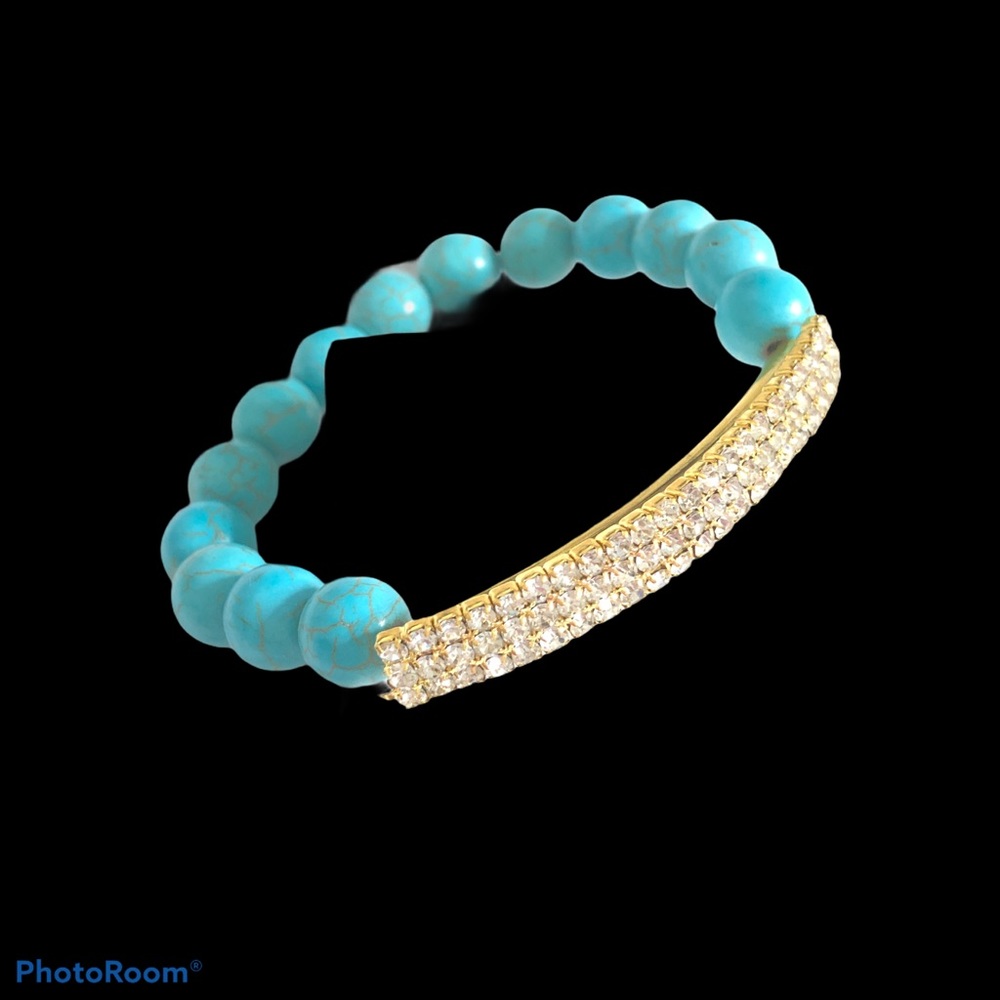 Gold Rhinestone Crystal Turquoise Blue Bracelet - Picture 9 of 10